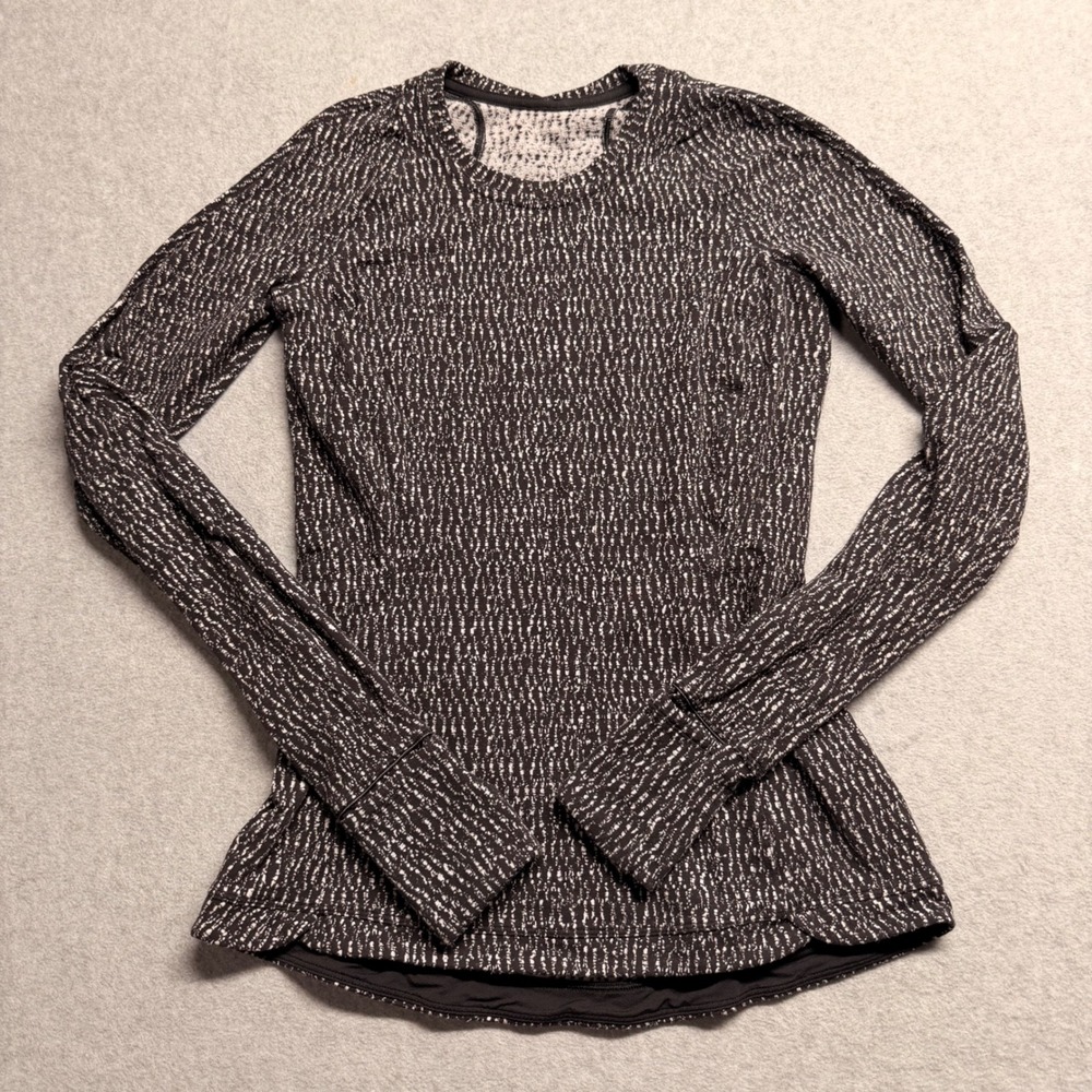 Lululemon Swiftly Tech Long Sleeve Crew Shirt Black White Space‎ Dye Thumbholes